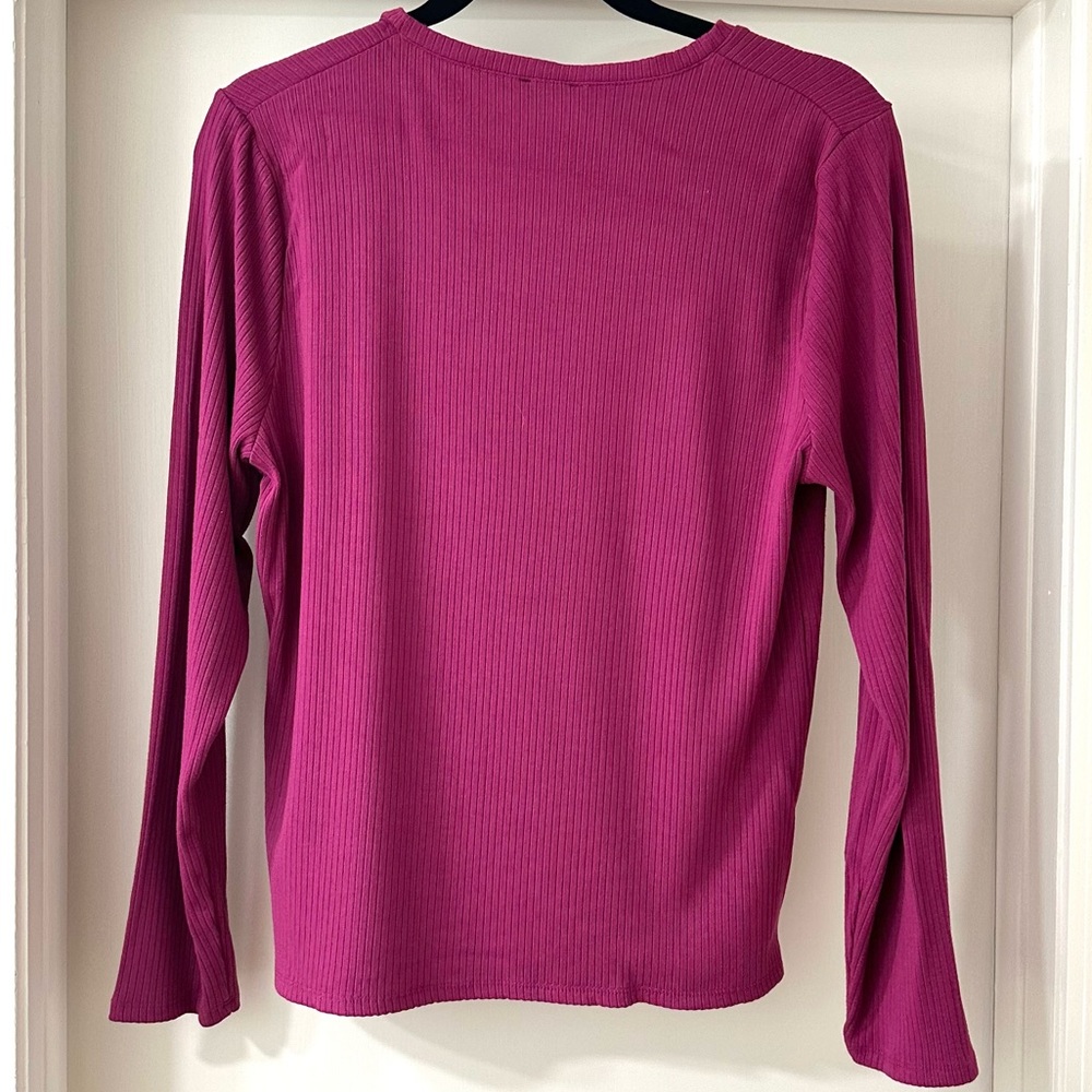 Splendid Raspberry Pink Ribbed Fitted Long Sleeve Tee, Size XL - Picture 6 of 6